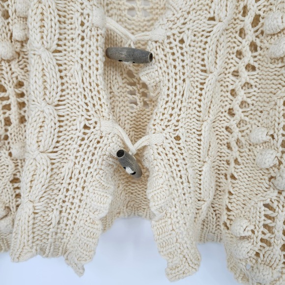 Cream Crochet Knit Vest Womens Small Indie Folk Chunky Granola Earthy Boho - Picture 2 of 6